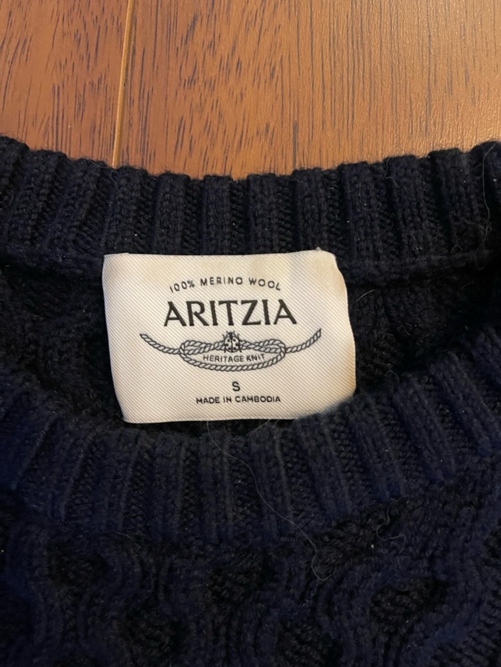 Aritzia Navy Cable-Knit Crewneck Sweater - Picture 2 of 3